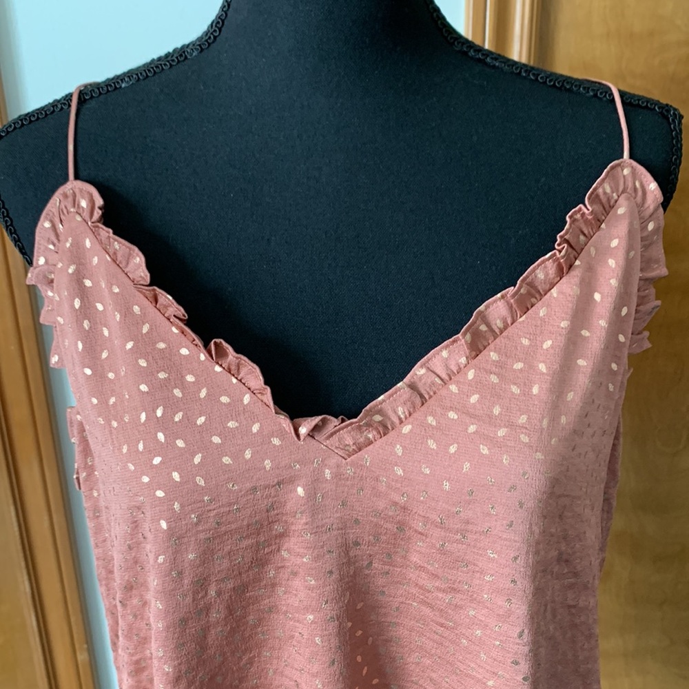 Express Ruffle Cami Rose Gold / Metallic Gold Foil Leaf Shape Polkadots